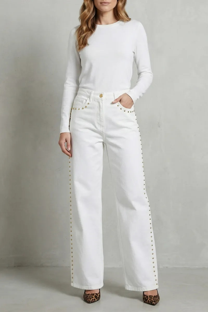 VALDENZA – GOLD STUD TRIM – STRAIGHT LEG JEANS