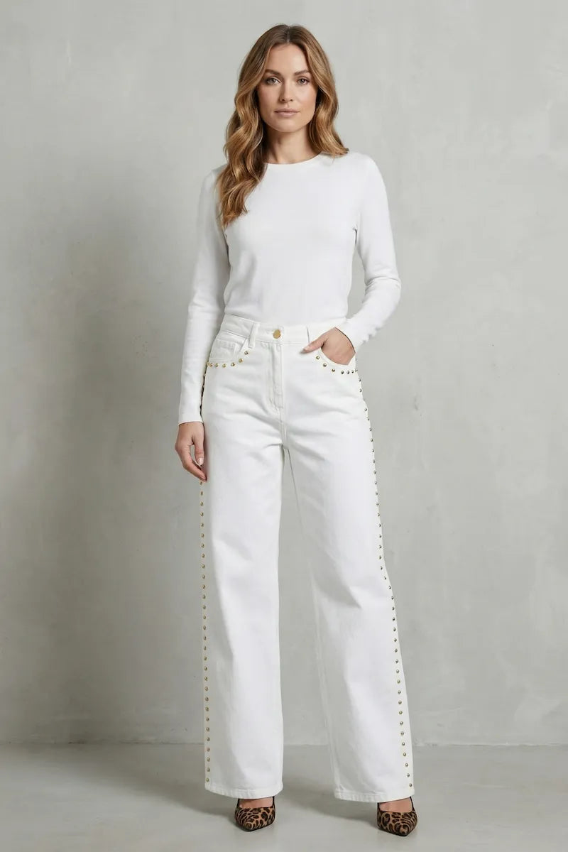 VALDENZA – GOLD STUD TRIM – STRAIGHT LEG JEANS
